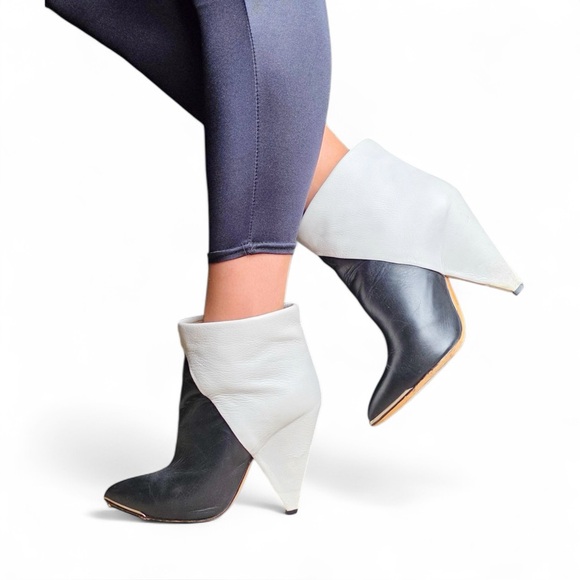 IRO Black White Leather Colorblock Wedge Ankle Boots EU 38 (US 7.5/8) - Picture 1 of 7